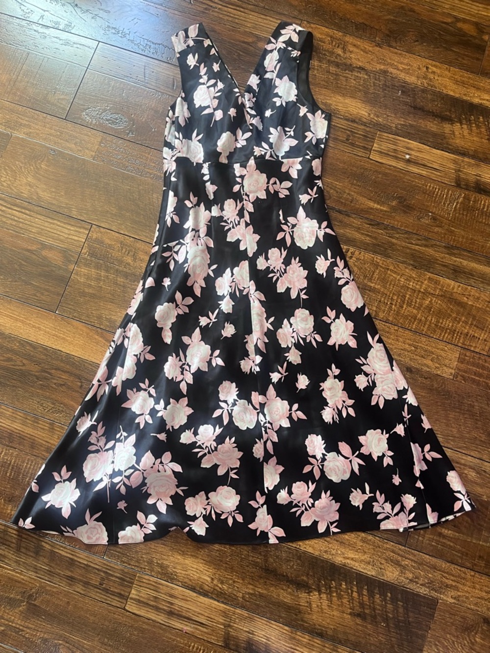 Michael Kors Black Midi Dress with Pale Pink Floral Print - Picture 3 of 3